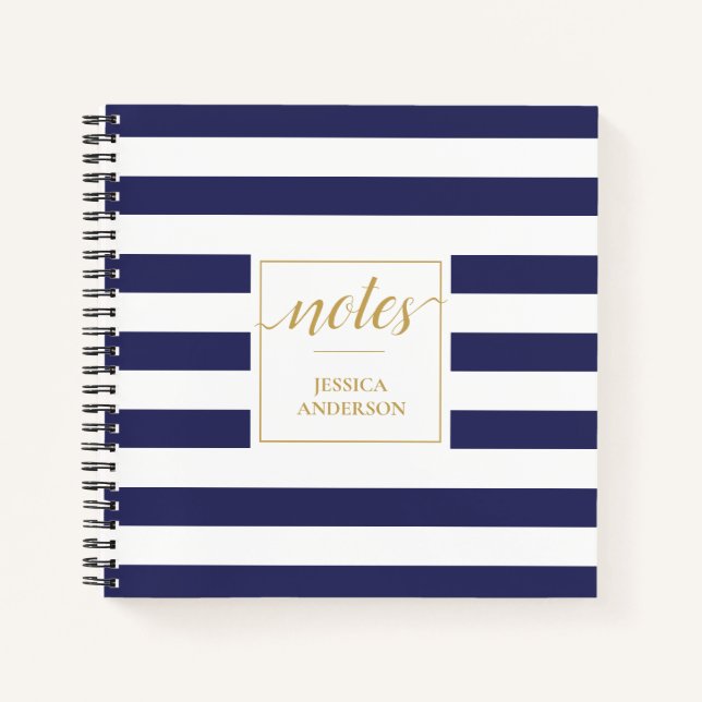 Cuaderno Patrón elegante de franjas blancas azules de la ma (Anverso)