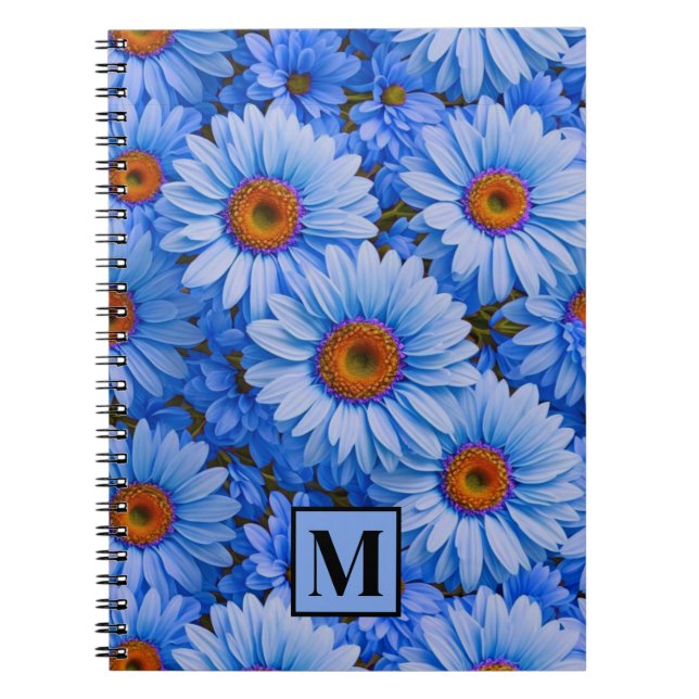 Cuaderno Patrón elegante de girasoles florales azules (Frente)