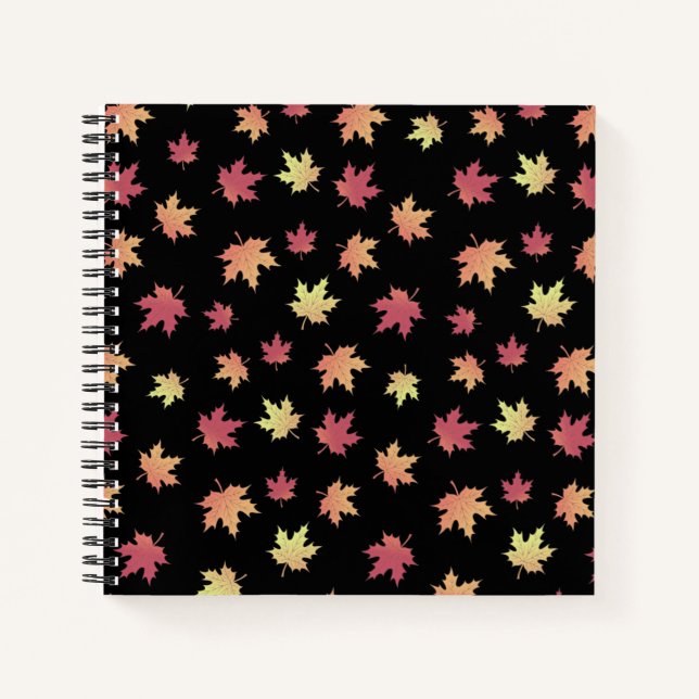 Cuaderno Patrón elegante de hojas de otoño rojas marrones | (Anverso)