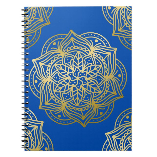 Cuaderno Patrón elegante de oro y Mandala azul (Frente)
