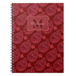 Cuaderno Patrón elegante de paisley borgoña personalizado