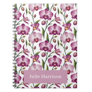 Cuaderno Patrón elegante sin costuras de orquídea morada y 