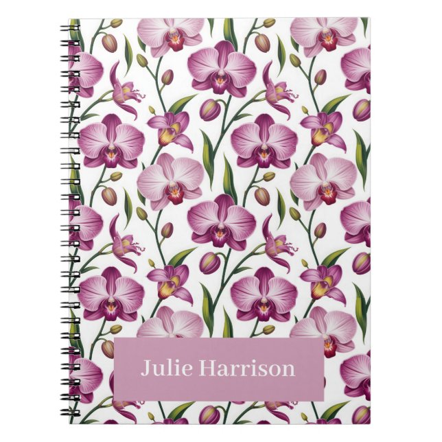 Cuaderno Patrón elegante sin costuras de orquídea morada y  (Frente)