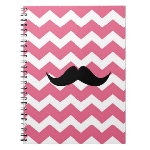 Cuaderno Patrón en zig-zag de chevron rosa bigote negro chi