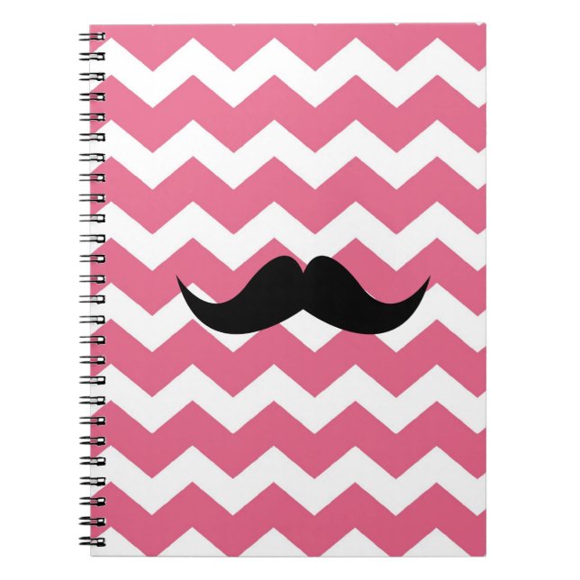 Cuaderno Patrón en zig-zag de chevron rosa bigote negro chi (Frente)