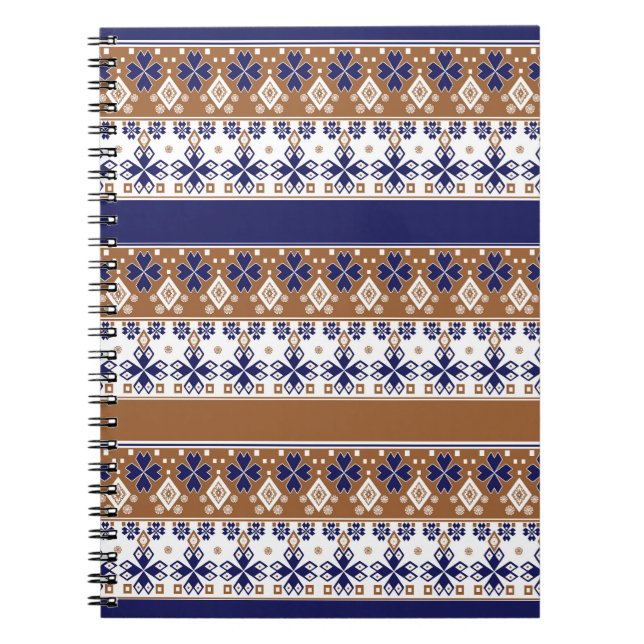 Cuaderno Patrón escandinavo rayado azul marrón (Frente)