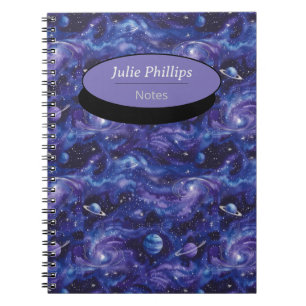 Cuaderno Patrón espacial con estrellas y planetas