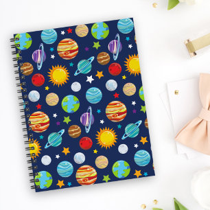 Cuaderno Patrón espacial, planetas, estrellas, cosmos, gala