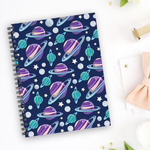 Cuaderno Patrón espacial, planetas, estrellas, galaxia, cos