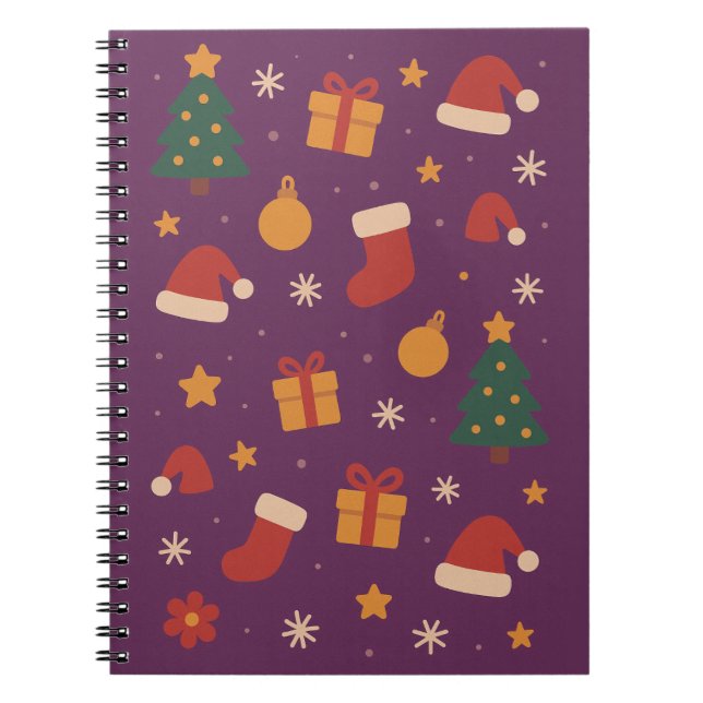 Cuaderno Patrón Estético de Navidad Morado – Navidades Lind (Frente)