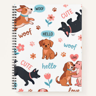 Cuaderno Patrón Estético de Verano Divertido con Perros de
