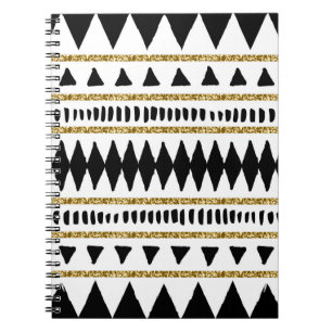 Cuaderno Patrón étnico Purpurina de oro negro