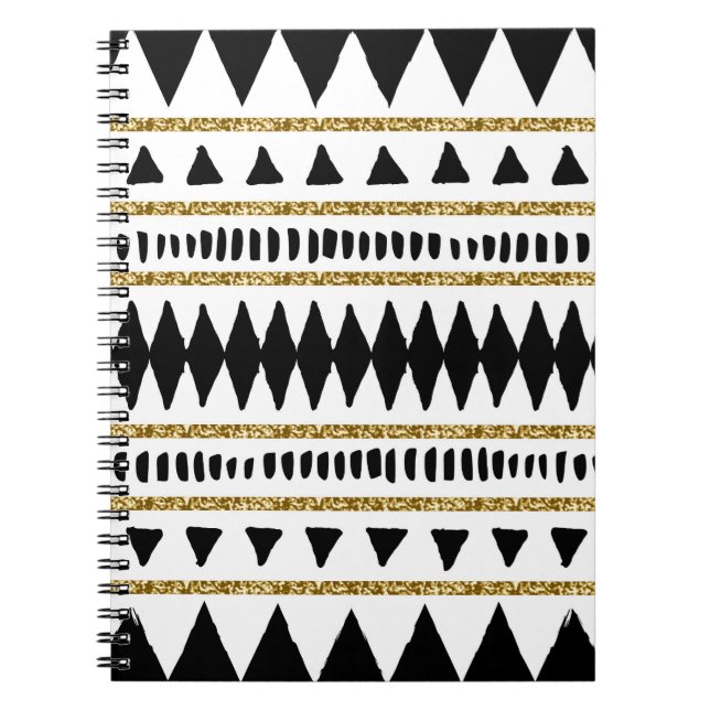 Cuaderno Patrón étnico Purpurina de oro negro (Frente)
