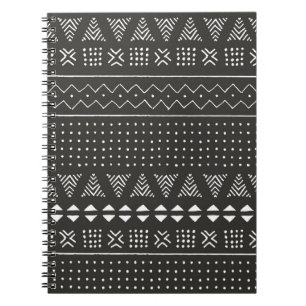 Cuaderno Patrón étnico tribal blanco y negro con geométrica