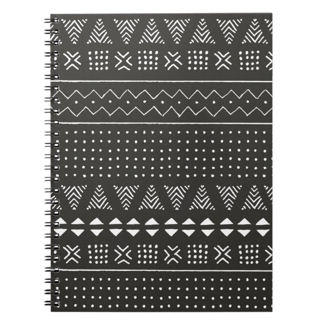 Cuaderno Patrón étnico tribal blanco y negro con geométrica (Frente)