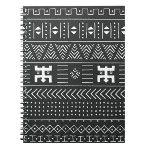 Cuaderno Patrón étnico tribal blanco y negro con geométrica