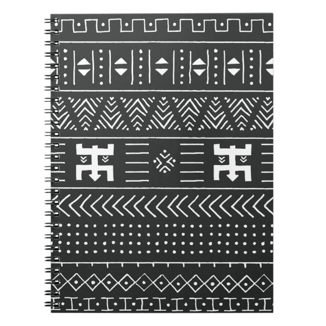 Cuaderno Patrón étnico tribal blanco y negro con geométrica (Frente)