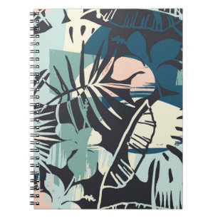 Cuaderno Patrón exótico sin foco con plantas tropicales y u