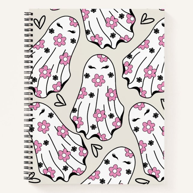 Cuaderno Patrón fantasma de Halloween con acentos florales  (Anverso)