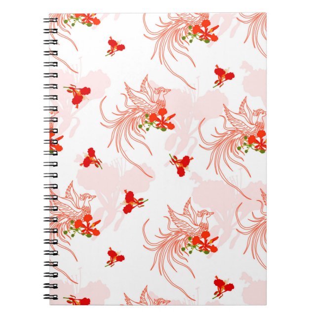 Cuaderno Patrón Fénix Bird Y Phoenix Flower Seamless (Frente)