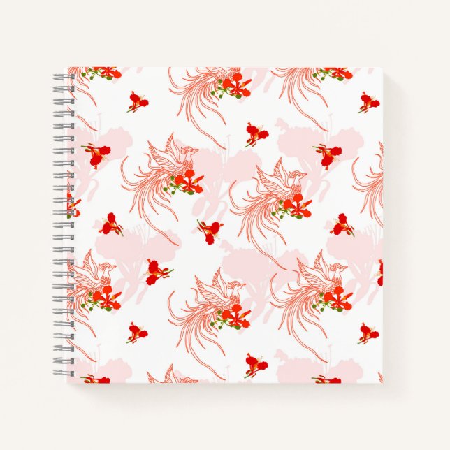 Cuaderno Patrón Fénix Bird Y Phoenix Flower Seamless (Anverso)