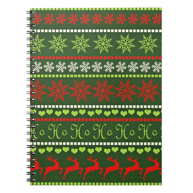 Cuaderno Patrón festivo rojo y verde (Frente)