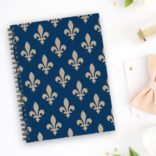 Cuaderno Patrón Fleur de Lis, francés real, crema en azul