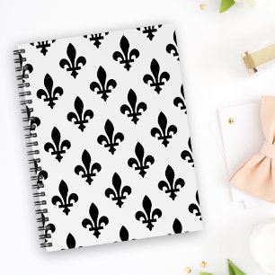Cuaderno Patrón Fleur de Lis, francés real, negro sobre bla