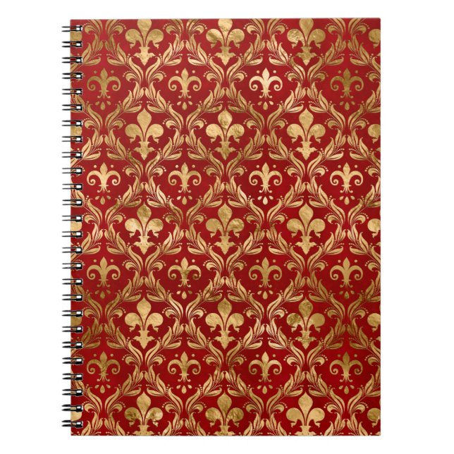 Cuaderno Patrón Fleur-de-lis rojo de lujo (Frente)