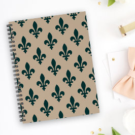 Cuaderno Patrón Flor de Lis, Verde Real Francés sobre Crema