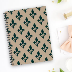 Cuaderno Patrón Flor de Lis, Verde Real Francés sobre Crema