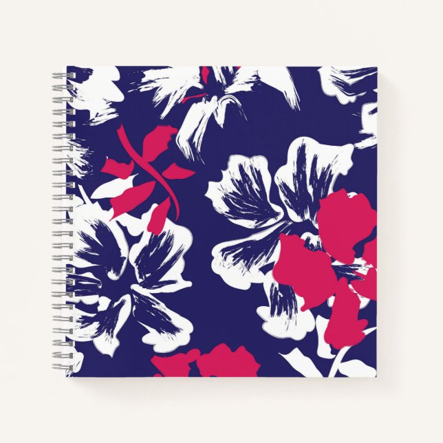 Cuaderno Patrón floral abstracto azul rojo tropical de moda (Anverso)