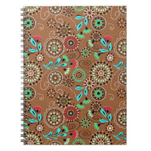 Cuaderno Patrón floral abstracto folicular étnico retro mar