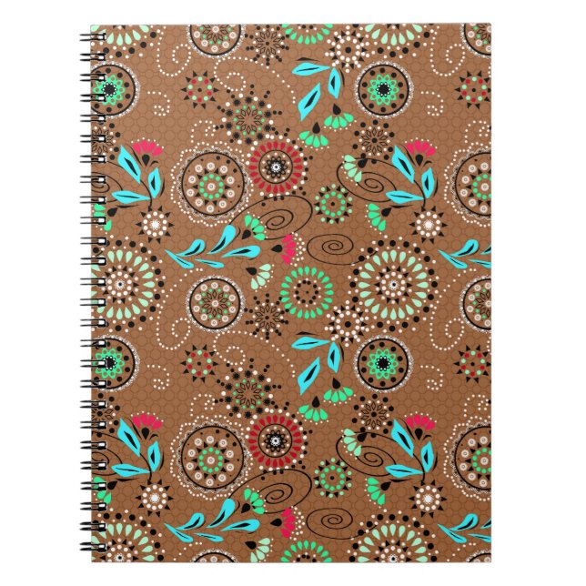 Cuaderno Patrón floral abstracto folicular étnico retro mar (Frente)