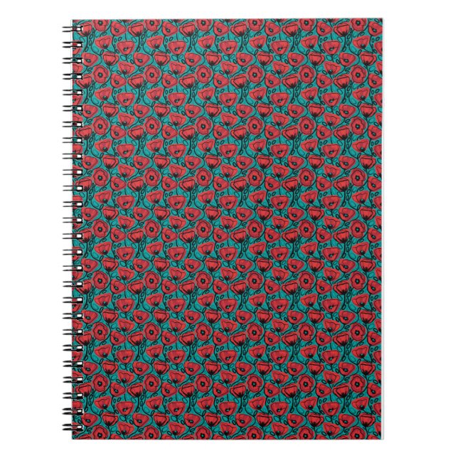 Cuaderno Patrón floral abstracto moderno de amapola roja (Frente)