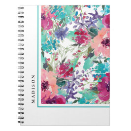 Cuaderno Patrón floral acuarela colorido femenino