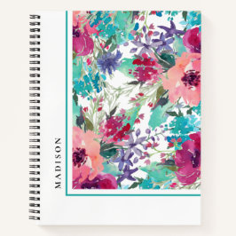 Cuaderno Patrón Floral Acuarela Colorido Femenino