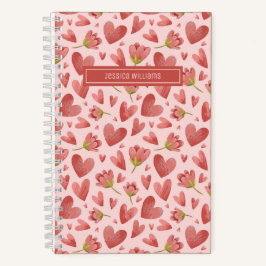 Cuaderno Patrón floral acuarela flor roja y corazón