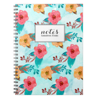 Cuaderno Patrón floral acuático azul y rosa