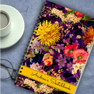 Cuaderno Patrón floral amarillo violeta elegante