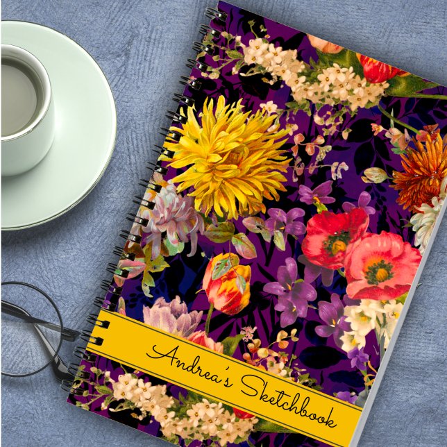 Cuaderno Patrón floral amarillo violeta elegante (Subido por el creador)