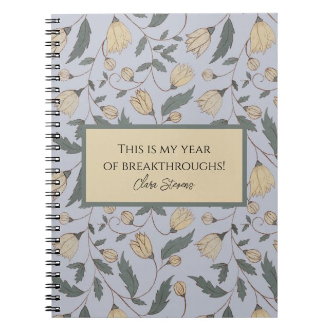 Cuaderno Patrón floral amarillo y verde vintage (Frente)