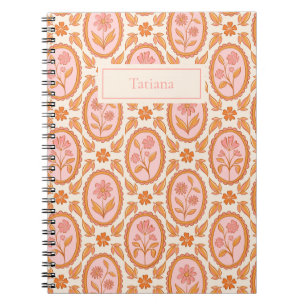 Cuaderno Patrón Floral Antiguo de Camafeo en Rosa y Naranja