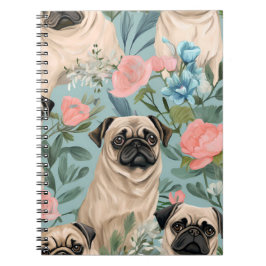 Cuaderno Patrón Floral Antiguo de Pug Diseño Botánico Adora