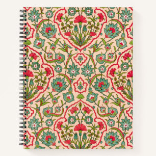 Cuaderno Patrón floral árabe vintage rojo y verde