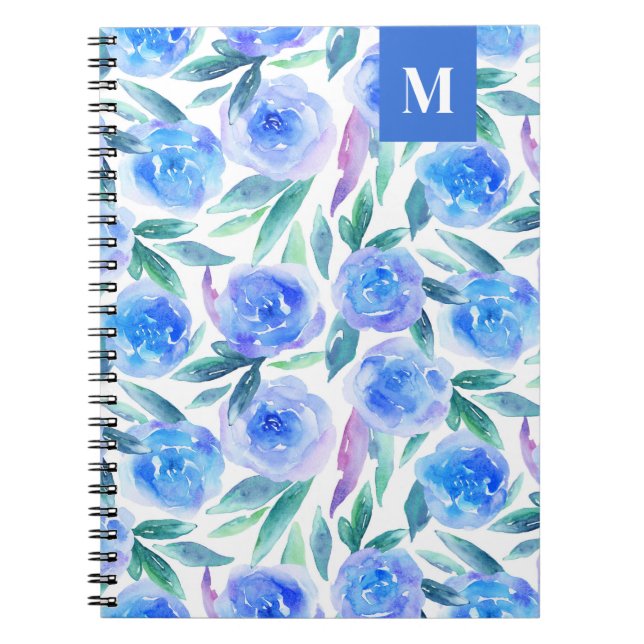 Cuaderno Patrón floral azul acuarela. Flores de jardín (Frente)