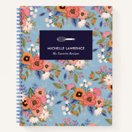 Cuaderno Patrón floral azul claro y pasteles boho
