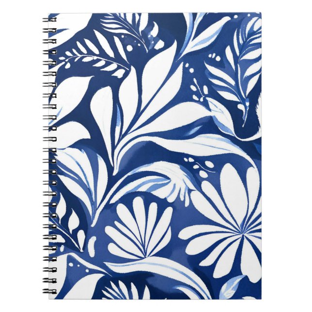 Cuaderno Patrón floral azul de acuarela botánica (Frente)