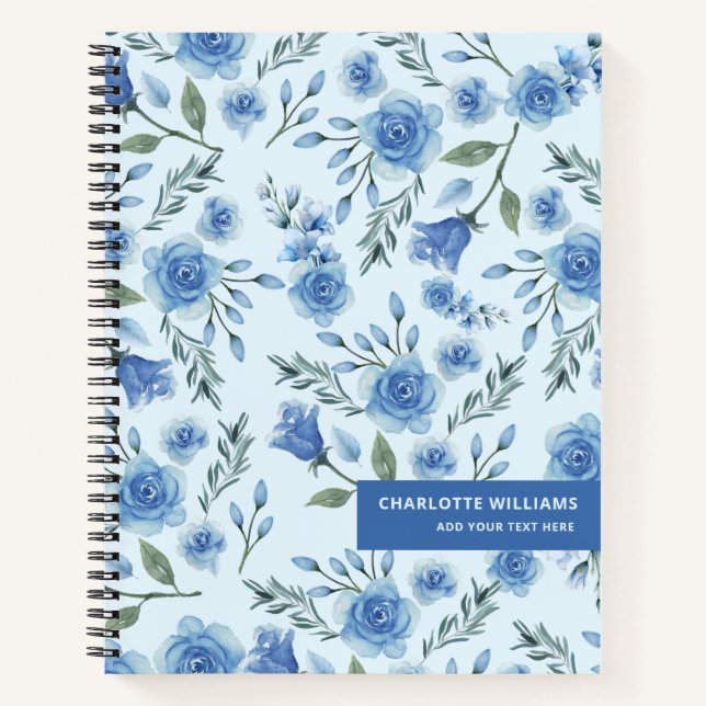 Cuaderno Patrón Floral Azul de Acuarela Lindo (Anverso)
