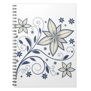 Cuaderno Patrón floral azul de la Marina Elegante  